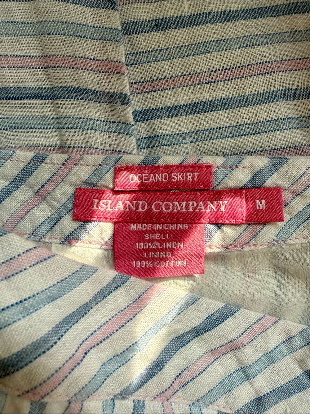 Island Company Linen Maxi Skirt M Blue Pink Stripe Coastal Resort - Picture 5 of 8